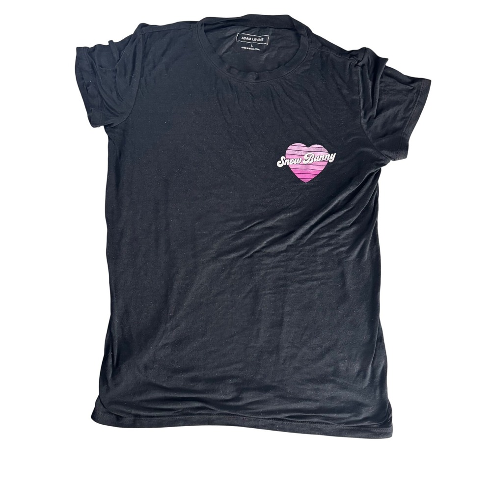 Adam Levine Girls Black Snow Bunny Heart Graphic T Shirt Size L‎